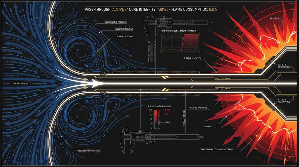 Technical CAD schematic displaying thermal containment and hydrodynamic pass-through vectors for Inquiry 014.
