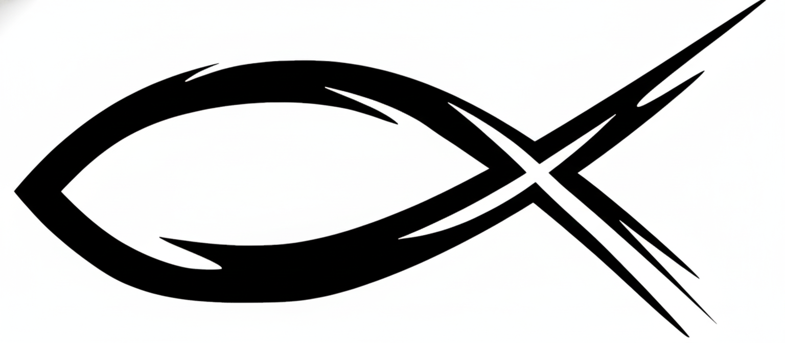 Stylized black Ichthys fish symbol representing the Greek acronym "Jesus Christ, Son of God, Savior."