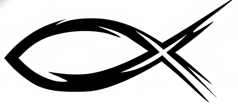 Stylized black Ichthys fish symbol representing the Greek acronym "Jesus Christ, Son of God, Savior."