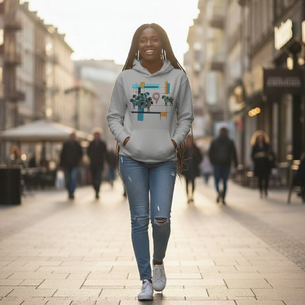 Selah Supply Co. The Parable of the Lost Sheep Hoodie in Carbon Grey, front view.