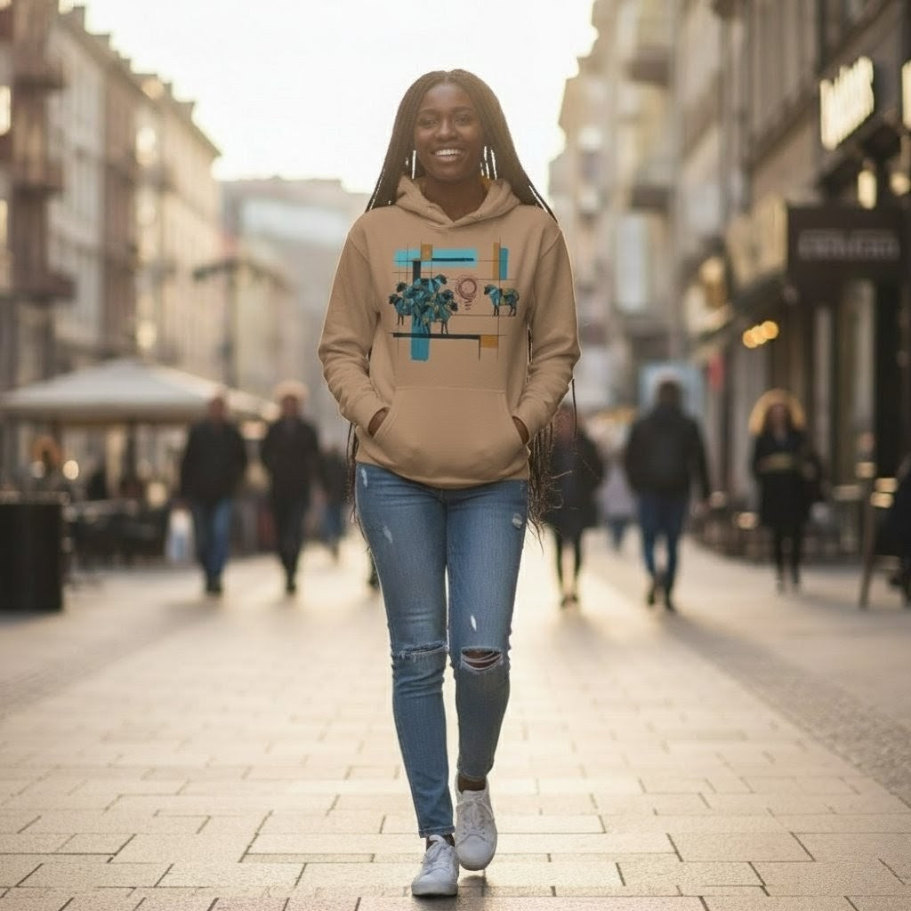 Selah Supply Co. The Parable of the Lost Sheep Hoodie in Latte, front view.