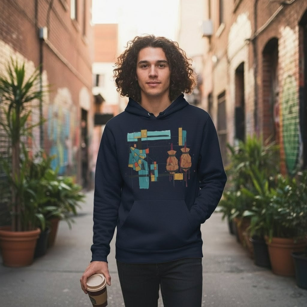 Selah Supply Co. The Parable of the Lamp Stand Hoodie in Navy Blazer, front view.
