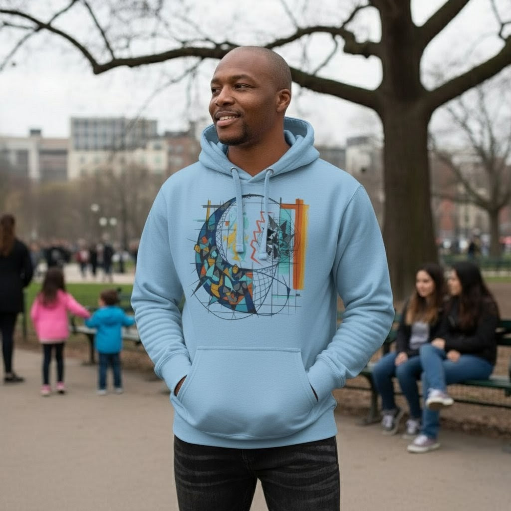 Selah Supply Co. Parable of the Net Hoodie in Sky Blue, front view.