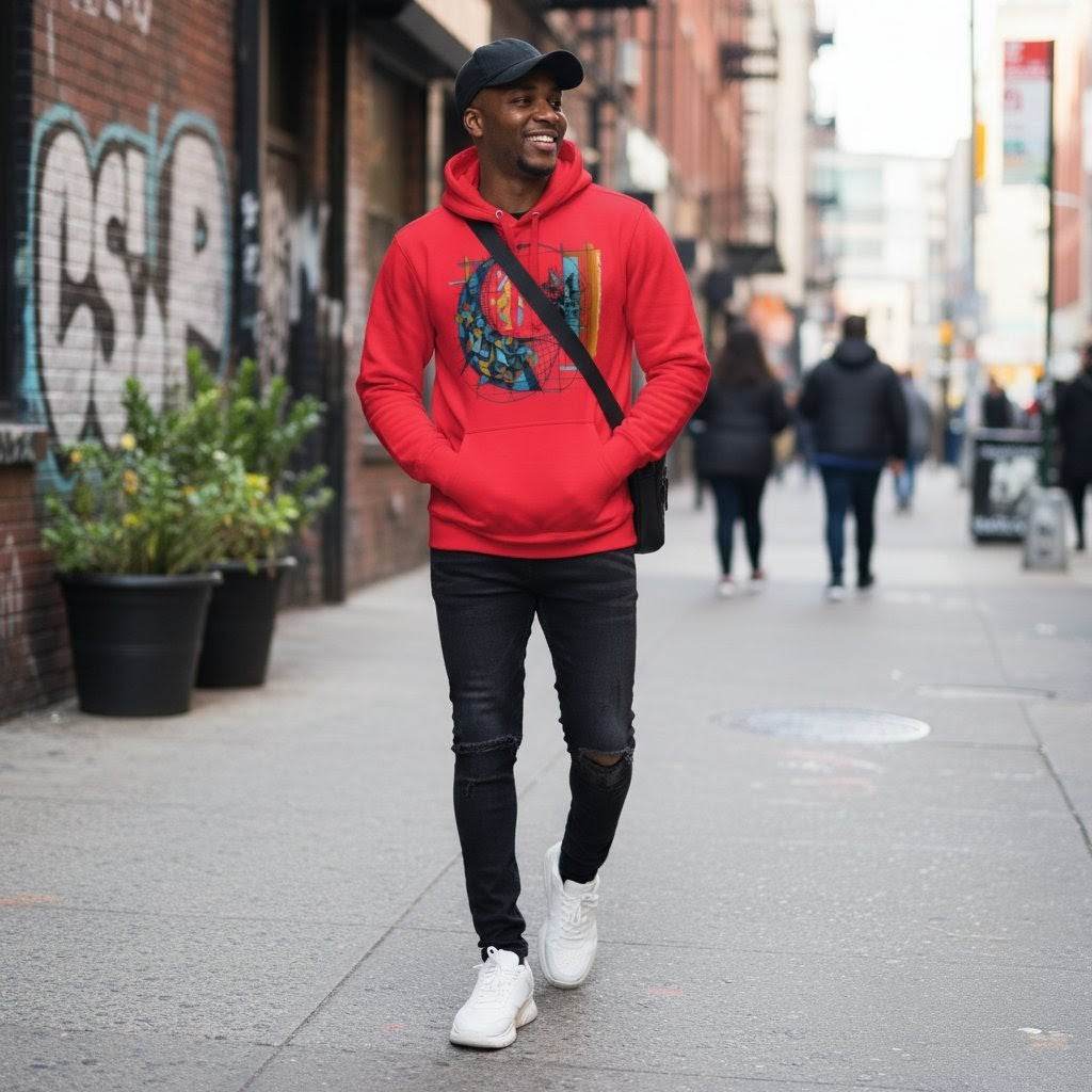 Selah Supply Co. Parable of the Net Hoodie in Team Red, front view.