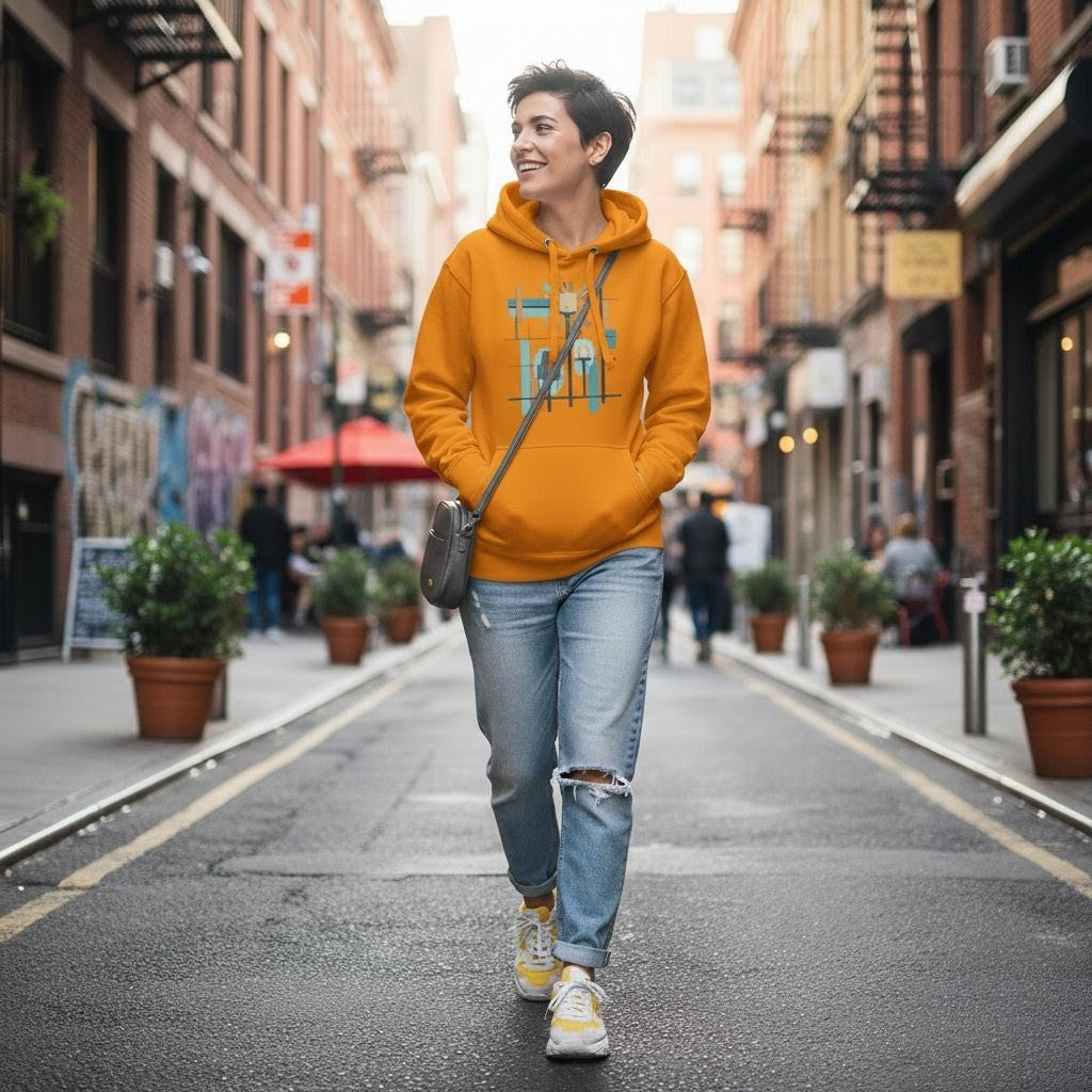 Selah Supply Co. The Parable of the Lamp Stand Hoodie in Team Gold, front view.