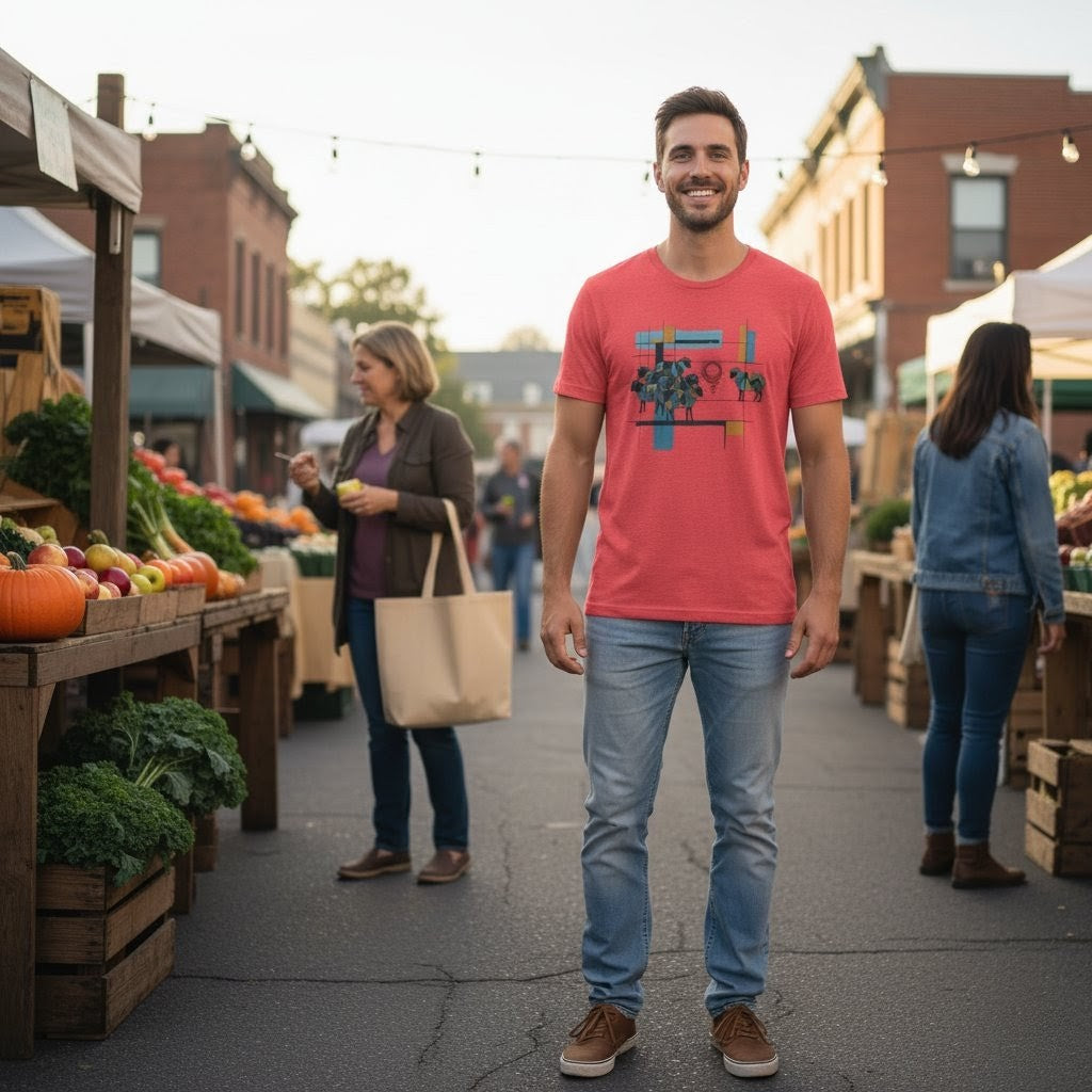 Selah Supply Co. Parable of the Lost Sheep Tee in Heather red, front view.