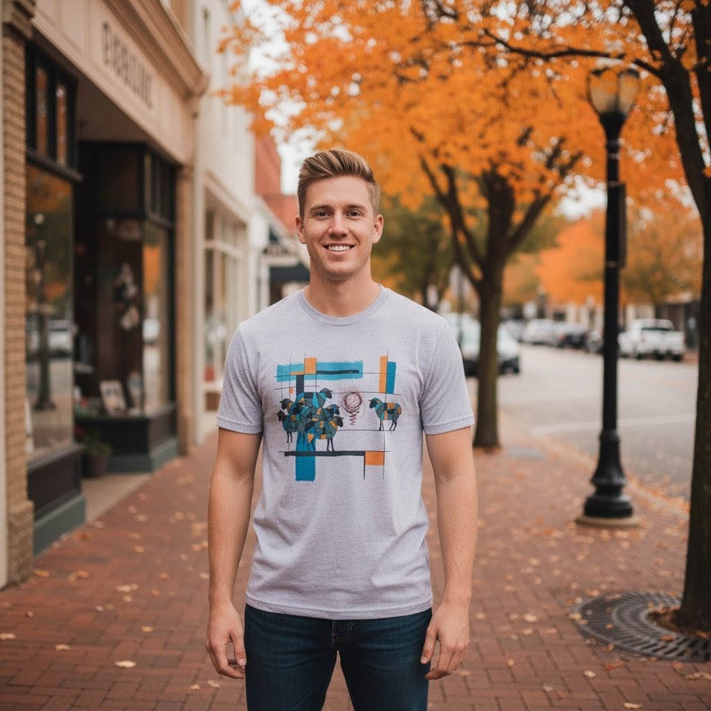 Selah Supply Co. Parable of the Lost Sheep Tee in Light Blue, front view.