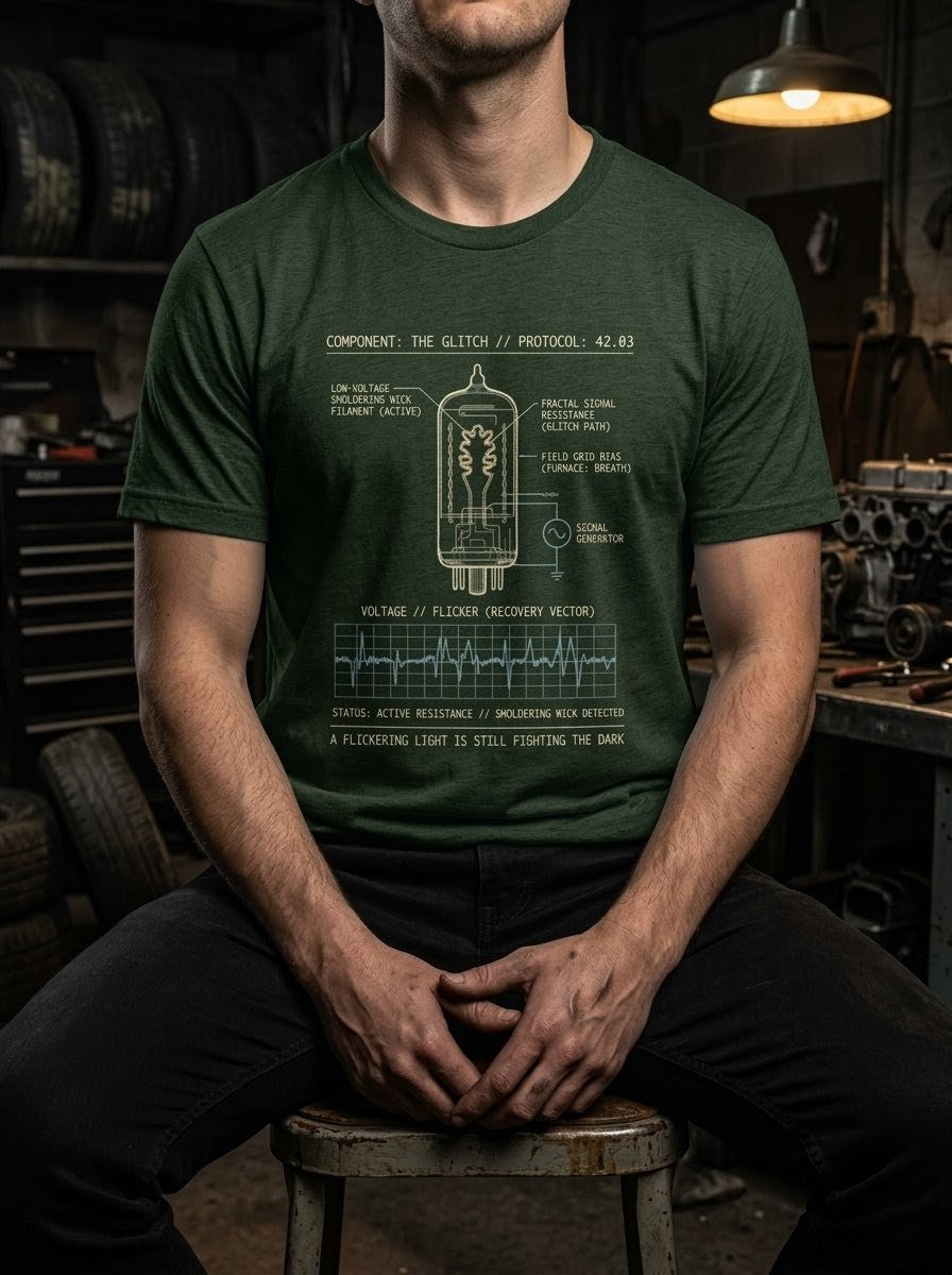 Lifestyle view of the Heather Emerald Spec 42.03 t-shirt highlighting the vibrant color and technical print.