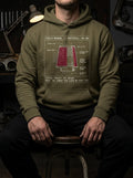 Front view of the military green Intake hoodie. The industrial aesthetic highlights the 'Specification Mesh' concept, designed to spark conversation about guarding the heart and mind.