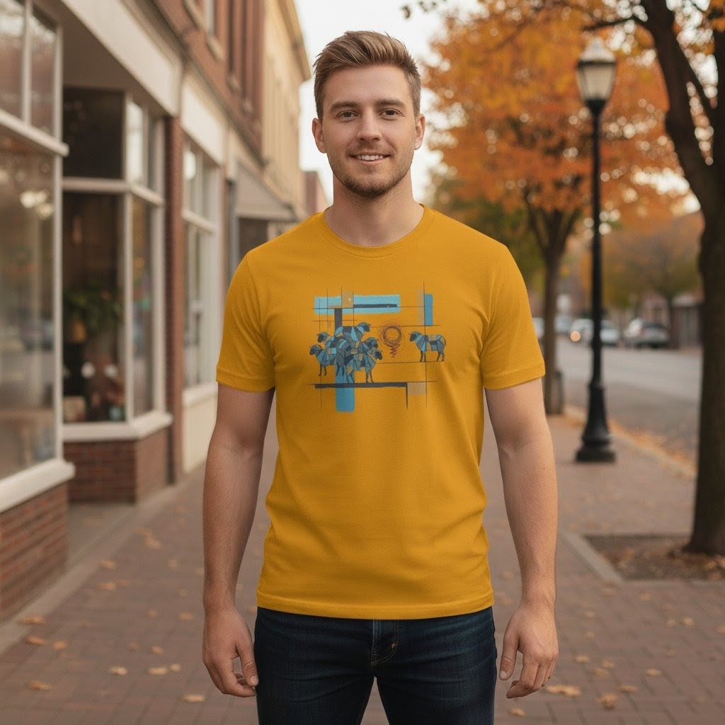 Selah Supply Co. Parable of the Lost Sheep Tee in Gold, front view.