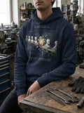 Selah Supply Co. Component: Deviation Spec 12.02 navy blue Christian streetwear hoodie featuring an industrial Romans 12:2 graphic design. High-quality men's faith apparel with technical 'Status: Out of Spec' artwork, perfect for urban Christian fashion.
